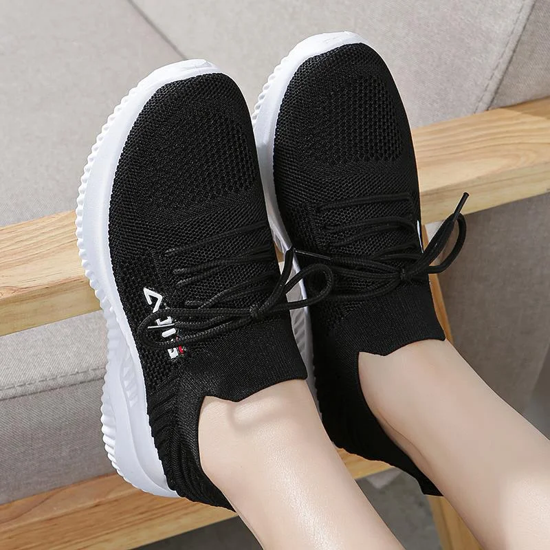 Aonga 2022 Women Casual Shoes soft sole Breathable Walking Mesh Flat Shoes Sneakers Women Vulcanized Shoes White Female Footwear