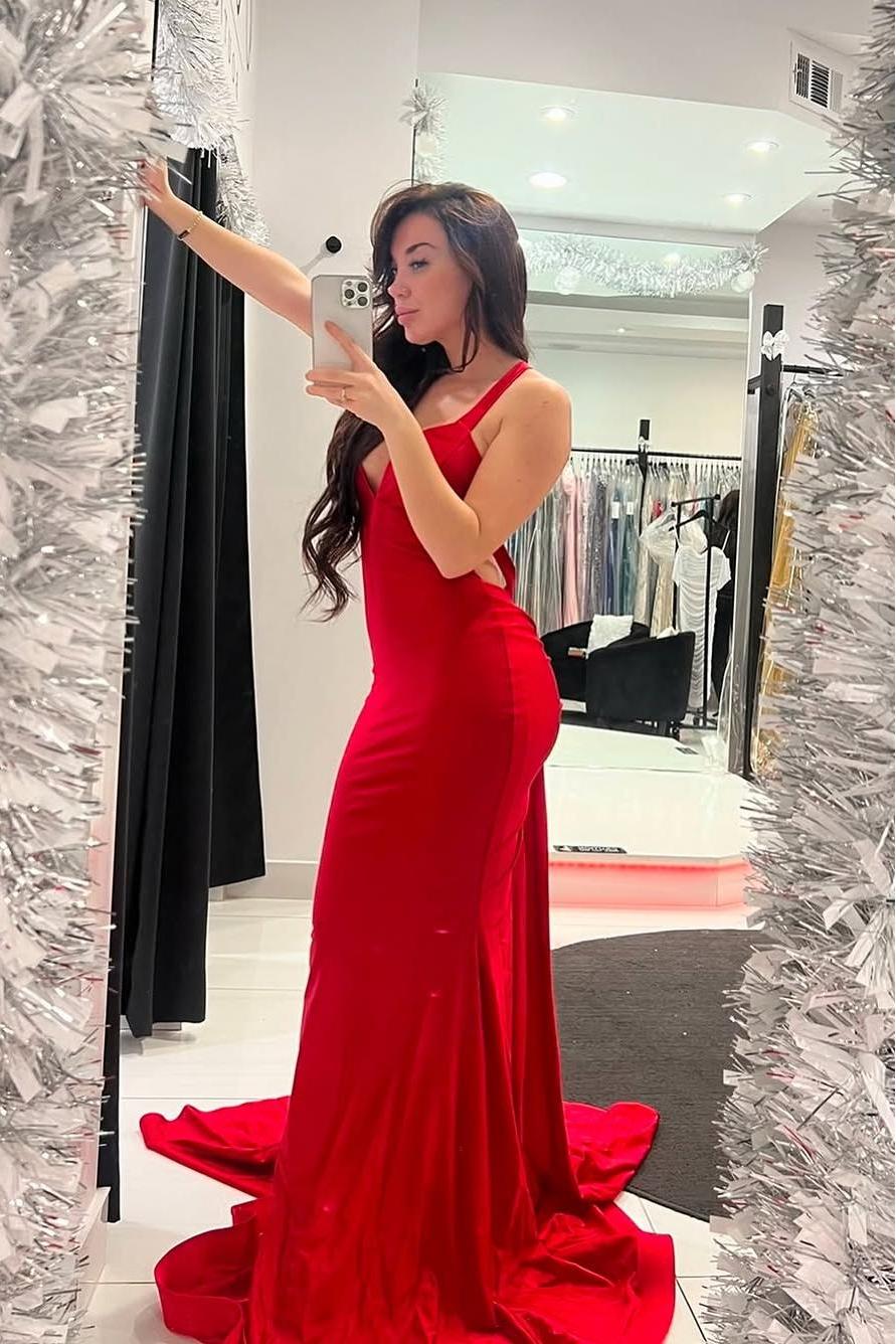 Lvs&Broner Spaghetti Strap Sleeveless Backless Long Mermaid Prom Dress With Ruffles 