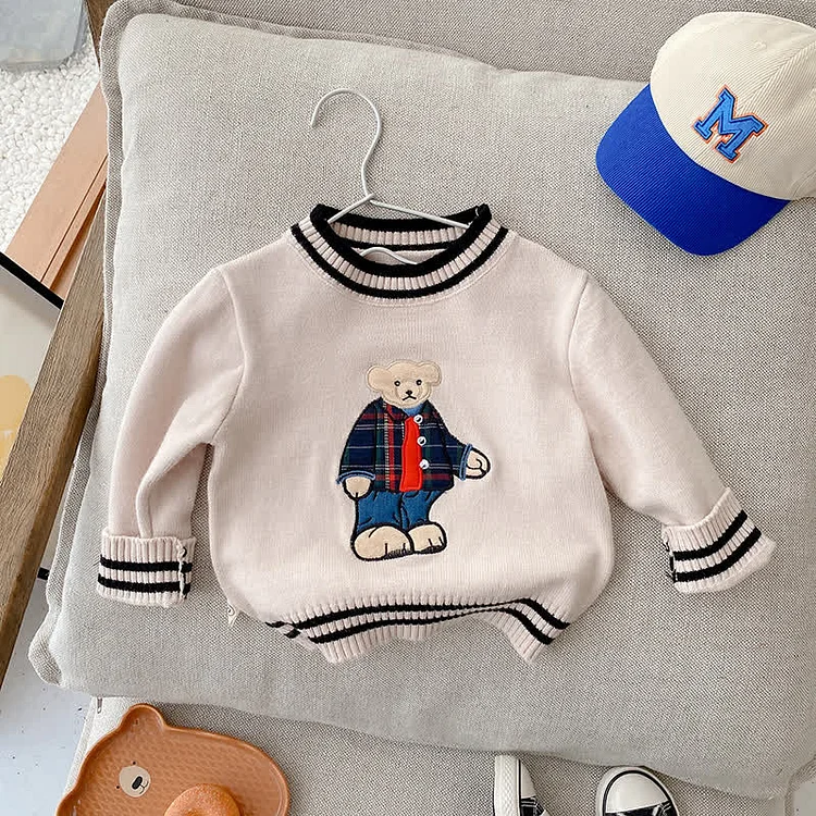 Baby Toddler Embroidered Bear Knitted Sweater
