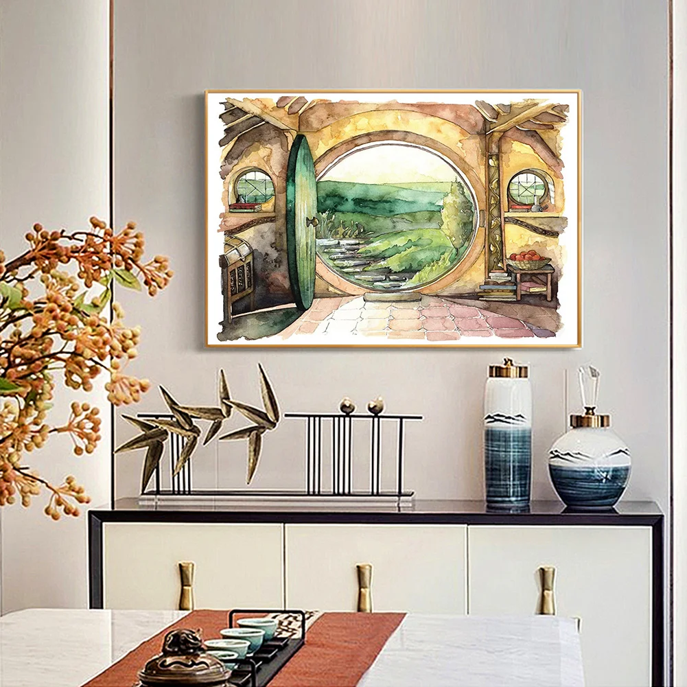 11CT Full Stamped Cross Stitch - Hobbit House(Canvas|50*40CM)