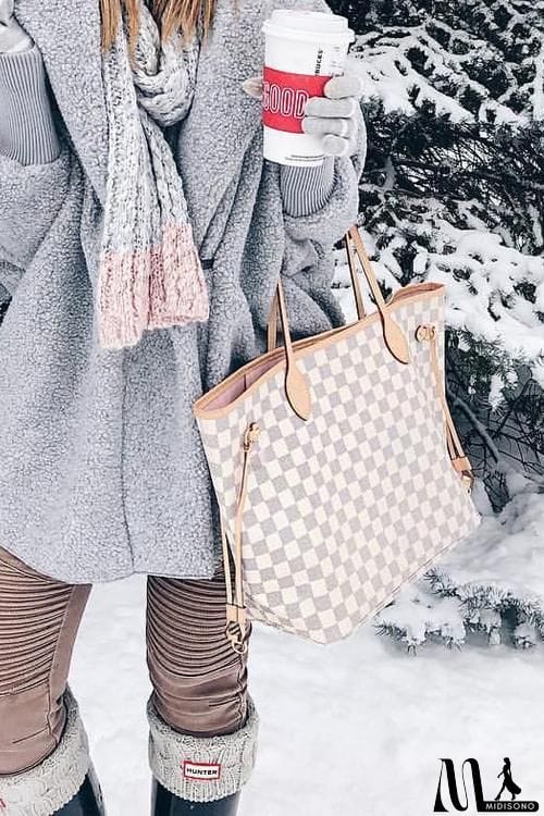 MidiSono - Check Tote Handbag with Clutch Wallet