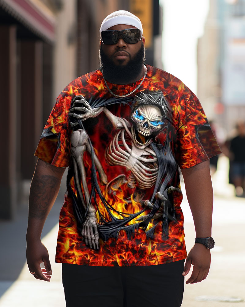 Men's Plus Size Skeleton Vikings Crew Neck Short Sleeve T-Shirt