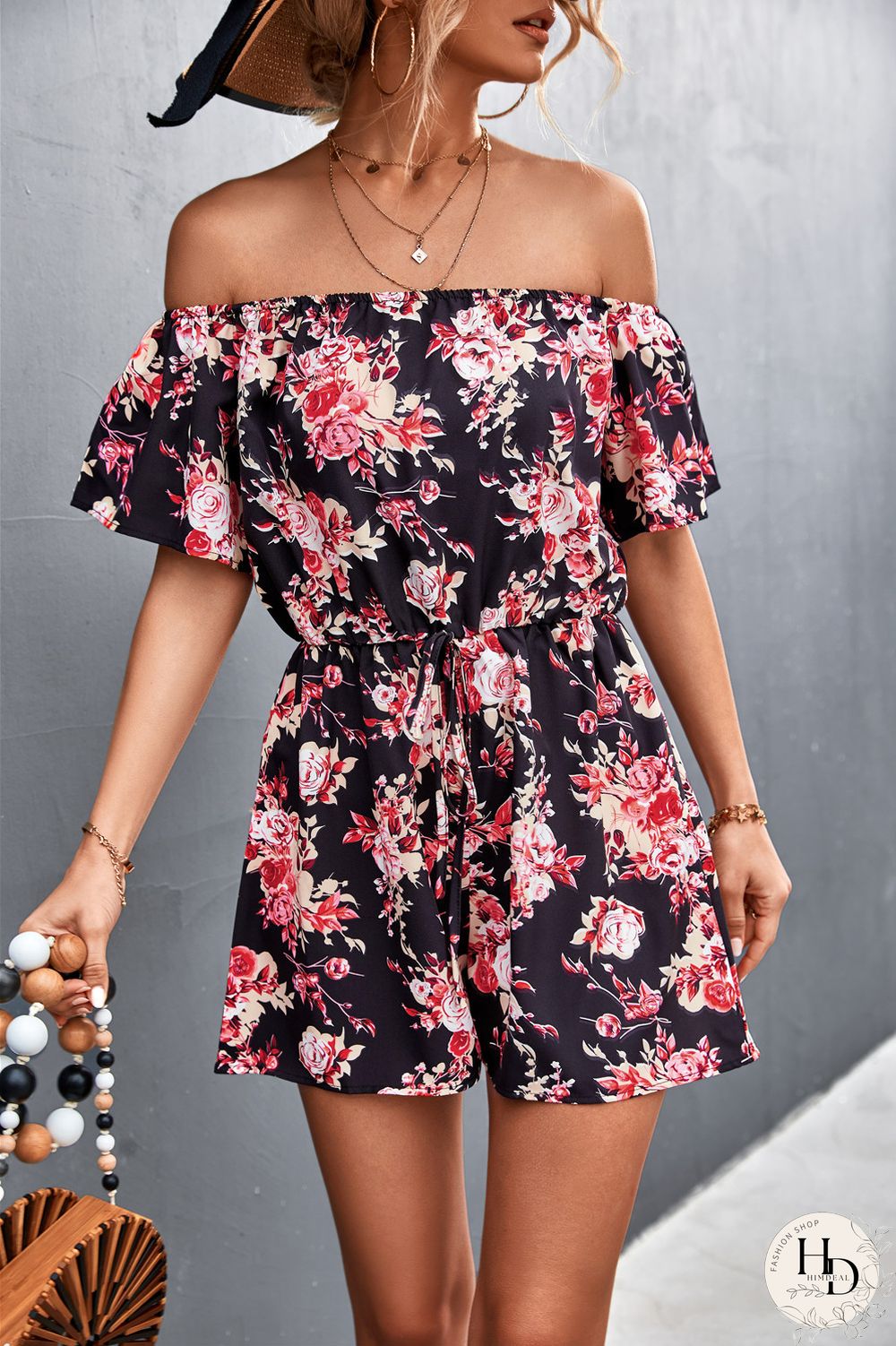 Beach Print Rompers Womens Jumpsuit Summer Temperament Shorts Fashion Casual Suit