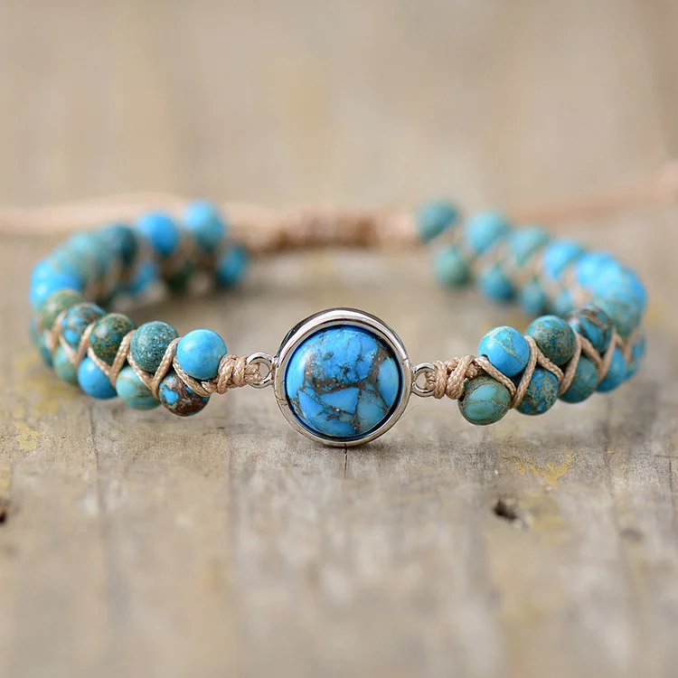 Imperial Stone Round Double Layer Hand Woven Bracelet