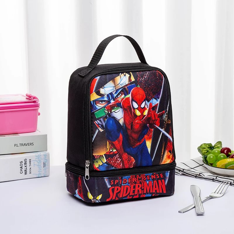 Spiderman Portable Lunch Box Snack Milk Fruit Storage Bag Double-layer Lunch Bag for School and Picnic