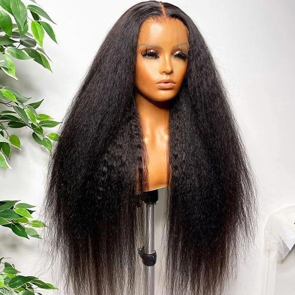 Junoda Wig Kinky Straight 100% Human Hair Transparent Lace Frontal Wigs