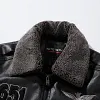 Men's Vintage Leather Bomber Jacket with Fur Collar - Warm Fleece Lined Winter Aviator Tactical Motorcycle Coat by Inlyline