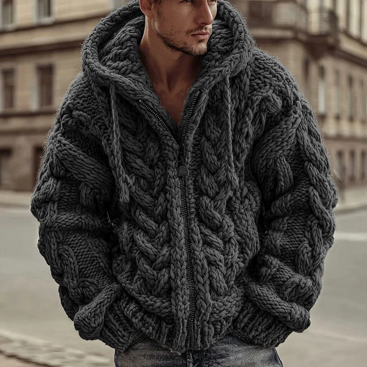 Vintage Fairman Island Jacquard Zip Hooded Cardigan Sweater