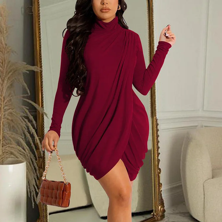 Solid Long Sleeve Ruched Bodycon Dress - IRBOOM Fashion Clothing