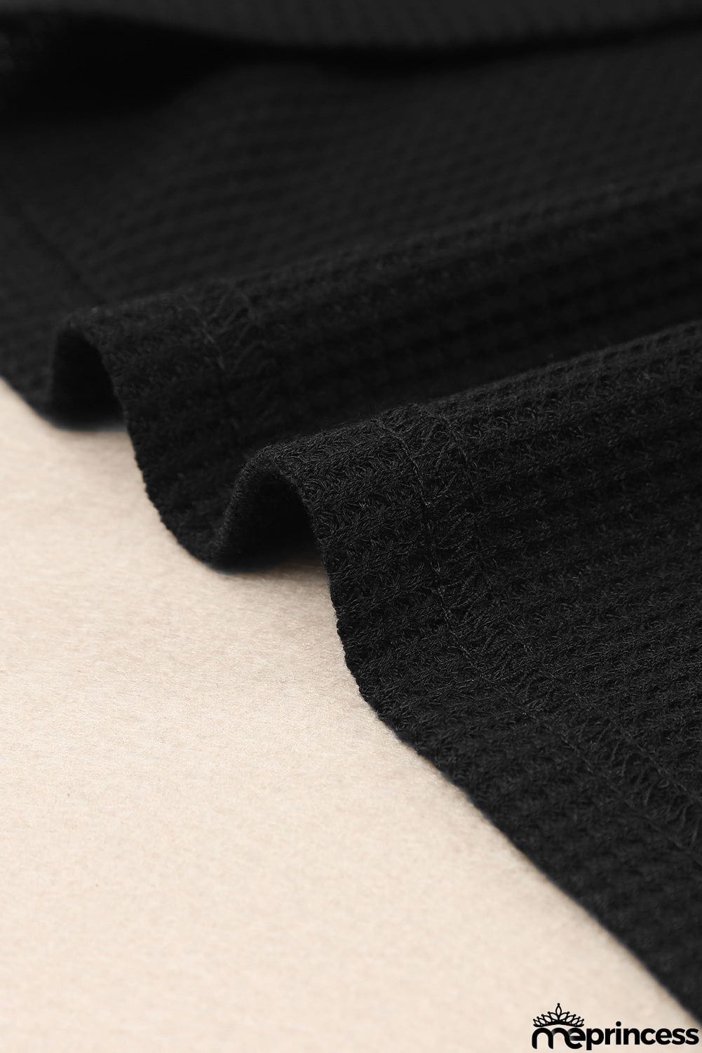 Scoop Neck Puff Sleeve Waffle Knit Top