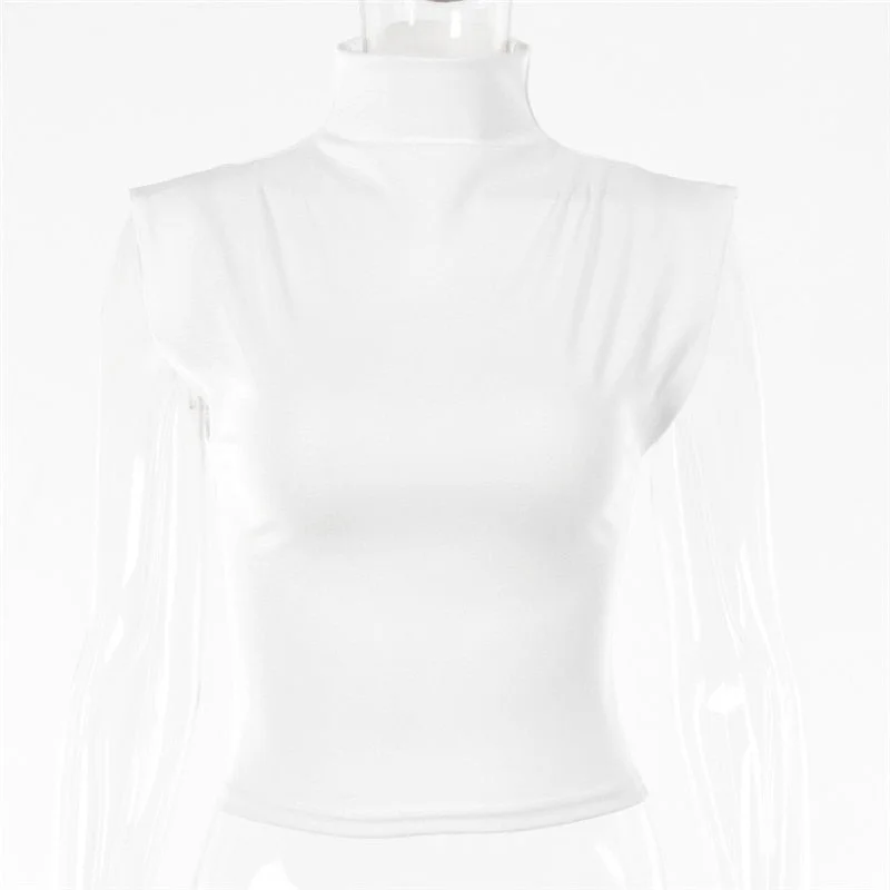 ARTICAT New Basic Women T shirt Casual Black White Female Crop Top 2021 Clothing Ladies Autumn Street Turtleneck Tee Shirt