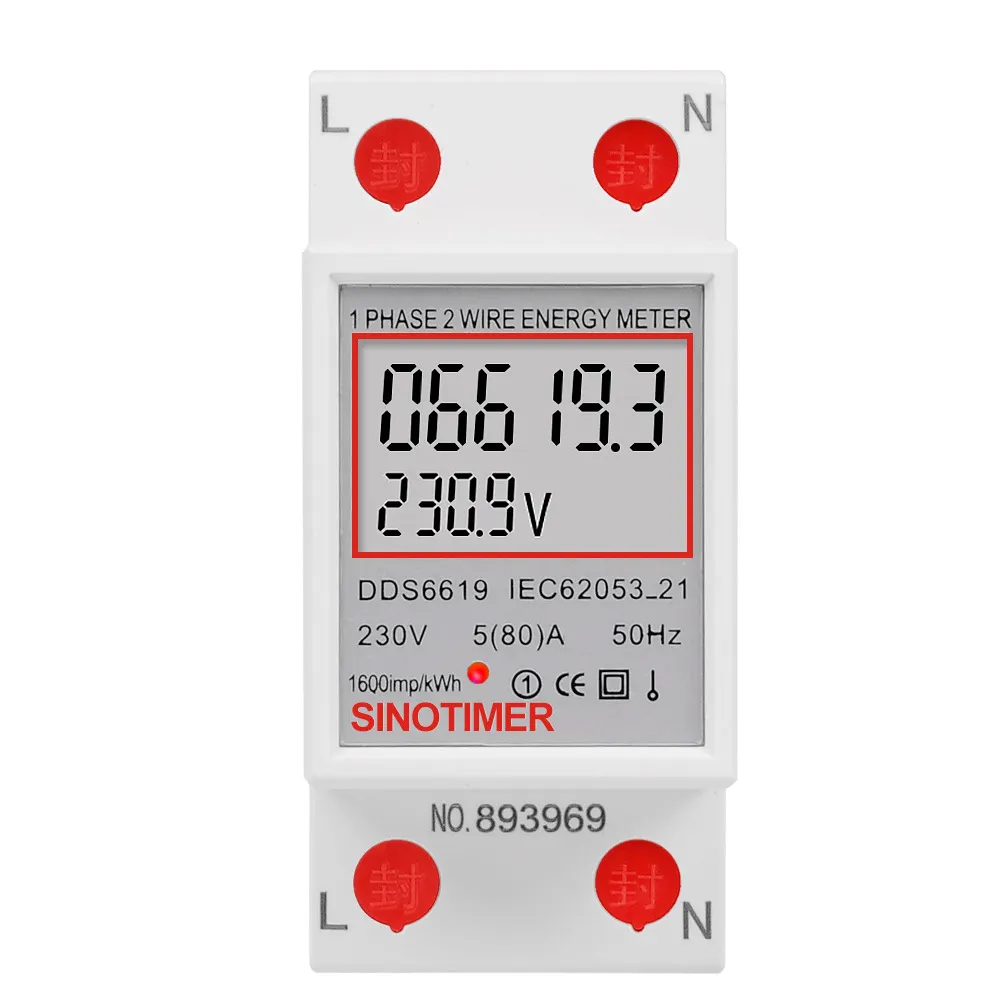 (COD) Rail-mounted digital display household single-phase electric energy meter electronic electricity meter for measuring power, voltage, current, and power 80A 230VHome Tools bailitool 