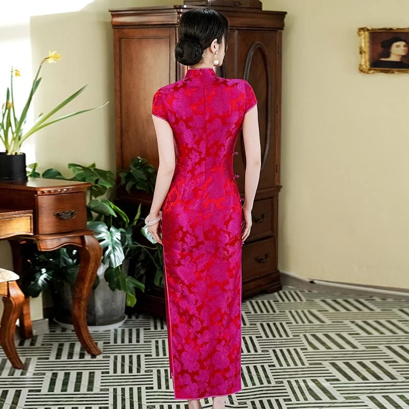 19 mome mulberry silk, floral pattern, high-end long Qipao