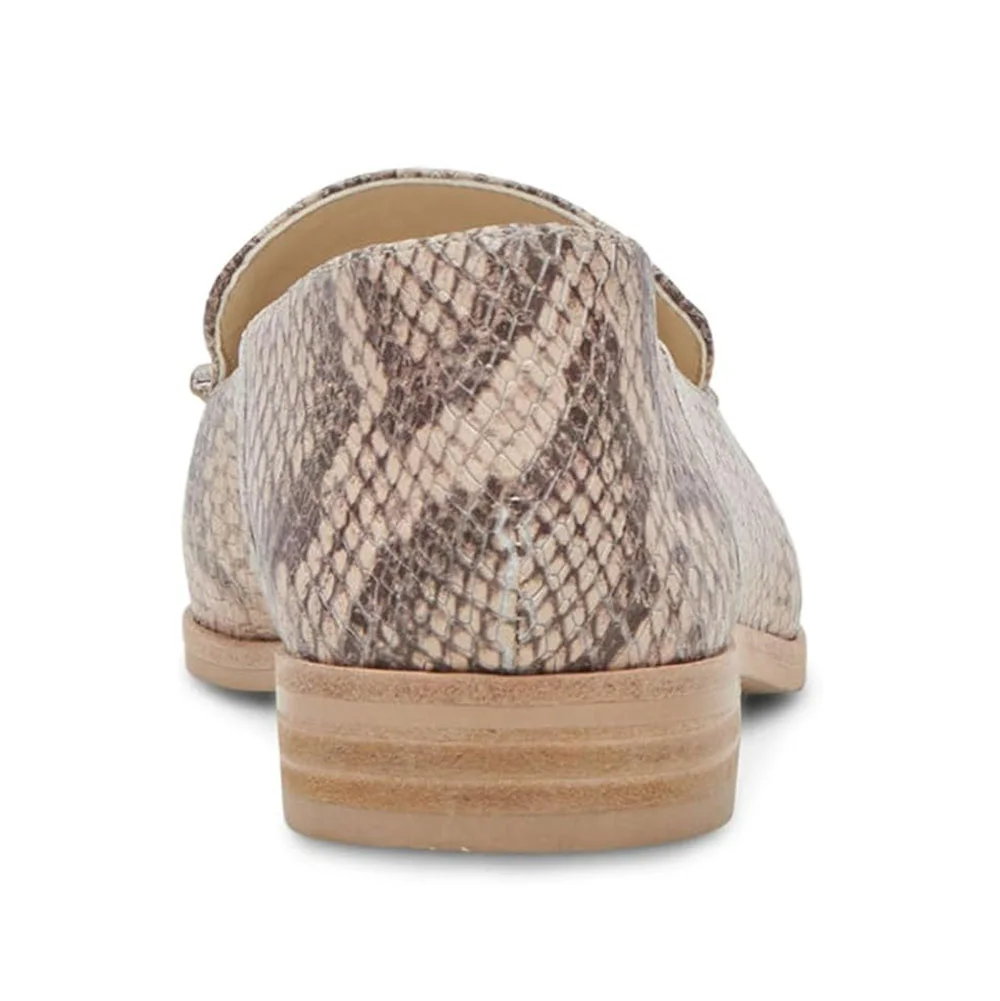 Beige Python Pattern Square Toe Flat Slip-On Women's Loafers