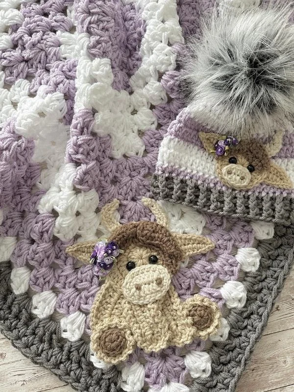 Lulusnow Handmade Purple Cow Baby Blanket Crochet Animal Baby Blanket Gifts For Baby 