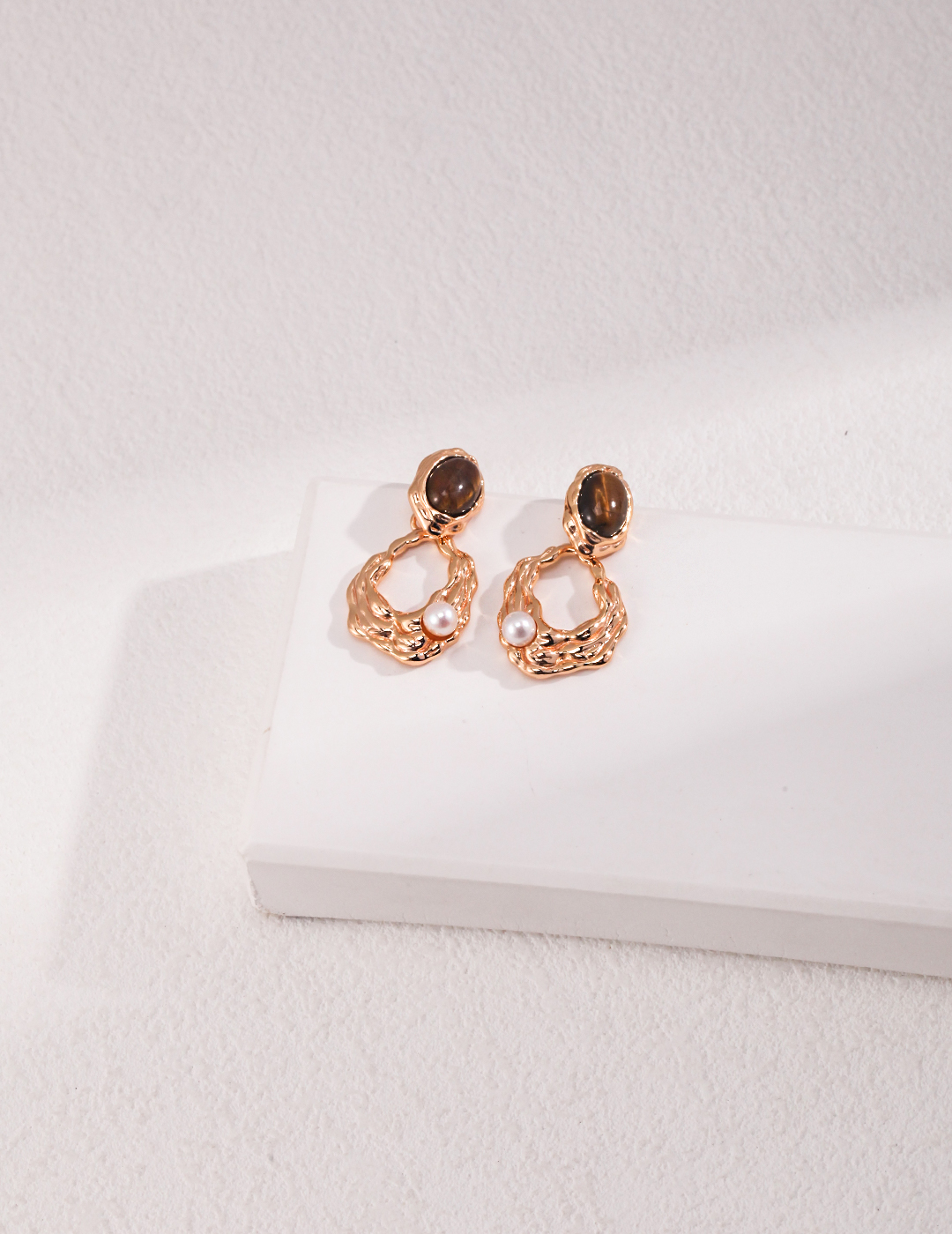 Tiger Eye & Pearl Earrings