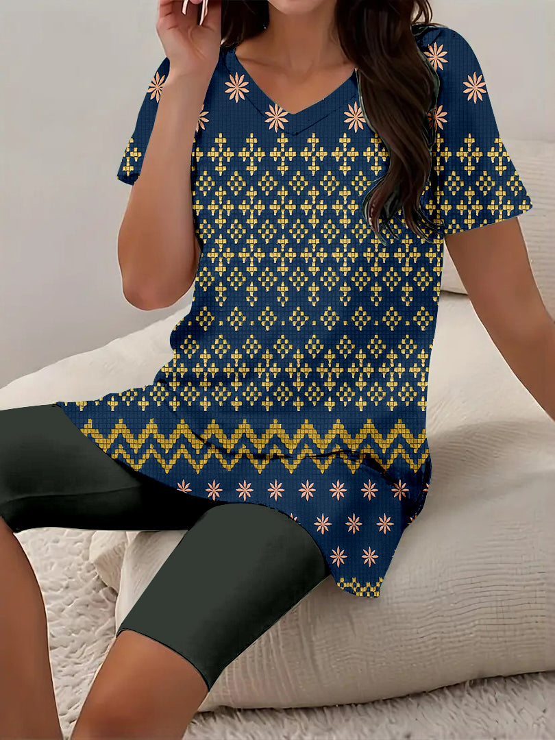 Women Long Sleeve V-neck Graphic Floral Printed Top
