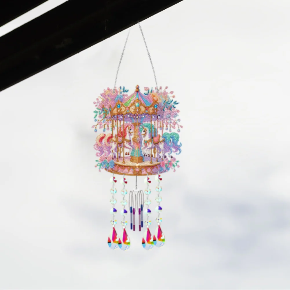 Double Sided Merry-Go-Round 5D DIY Crystal Rhinestone Wind Bell for Wall Decor
