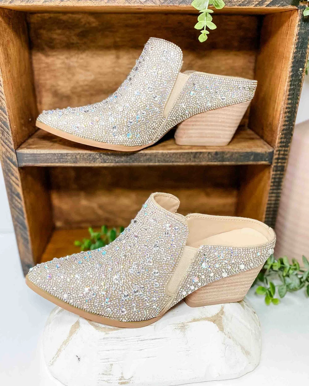 Melarey Clear Rhinestone Heeled Mule