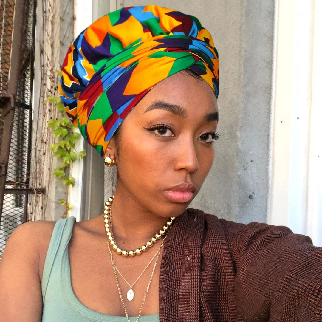 African Print Head Wrap With Satin-Lined-AW1170