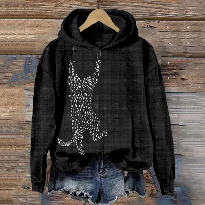 Comstylish Cute Sashiko Cat Japanese Art Comfy Hoodie