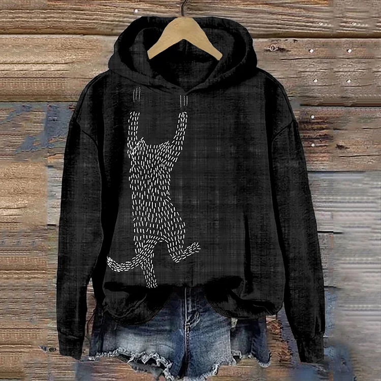 VChics Cute Sashiko Cat Japanese Art Comfy Hoodie