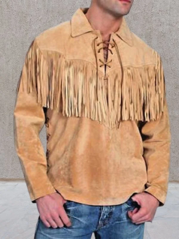 Men's Western Cowboy Tassel Zipper Stand Collar Sweatshirt