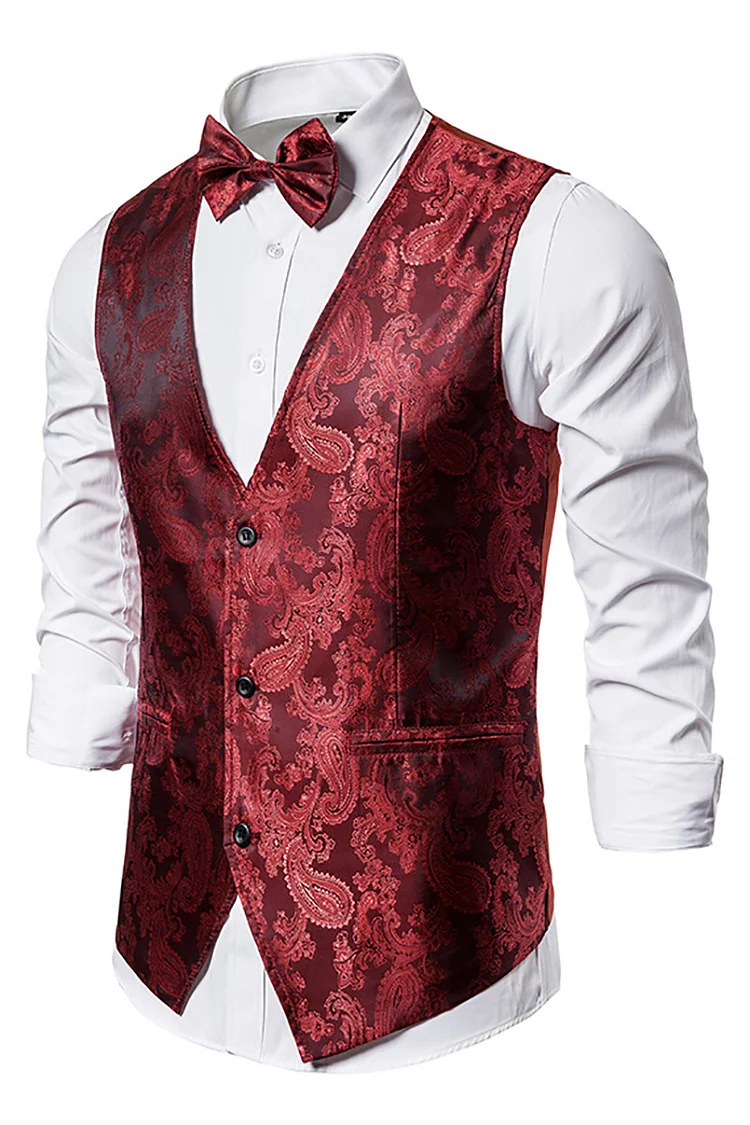 Men's Satin Cashew Nut Printing Deep V-Neck Pocket Basics Vest