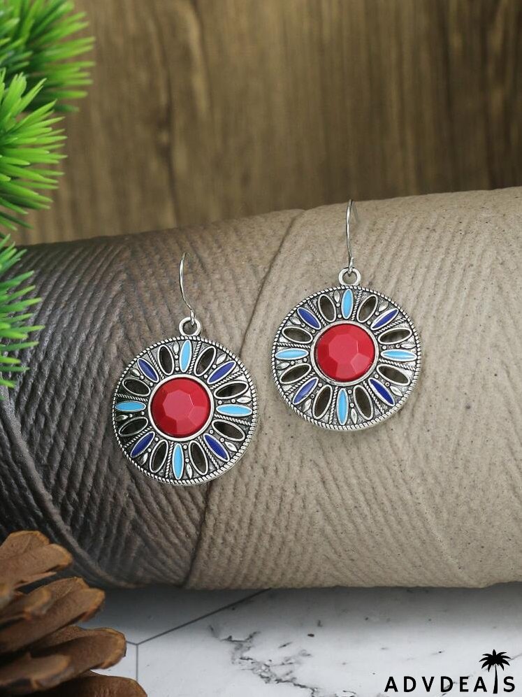 3pcs Gemstone Decor Hollow Flower Jewelry Set