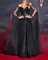 Elegant Tulle Beaded Cape Sleeve Gown