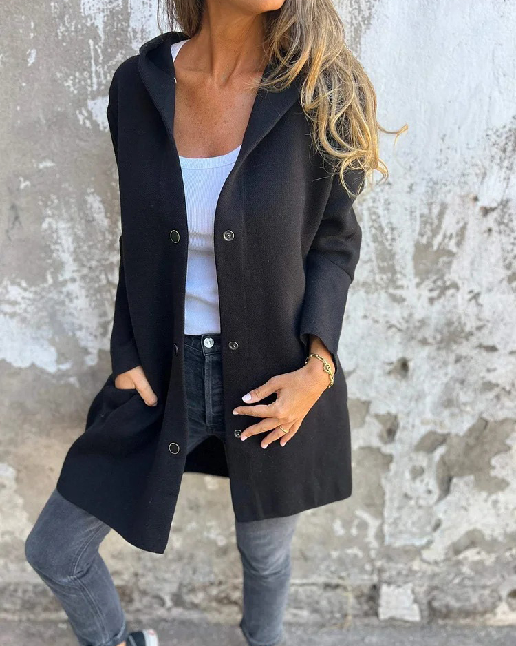 Button Down Long Sleeve Simple Solid Color Coat