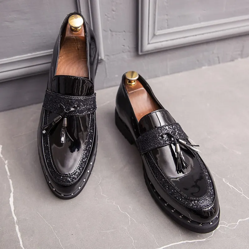 2021 New Fashion Men's Sequined Tassel Shoes Handmade Retro Comfortable Soft Non-slip Loafers Male Casual Leather Shoes 38-44