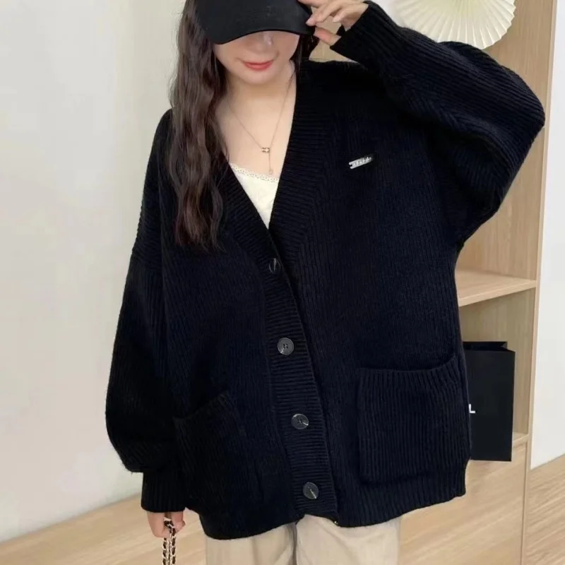 Churchf Churchf Department Lazy Wind Soft Waxy V Neck Sweater Coat Female Autumn Winter Loose Wear College Wind Knit Cardigan Jacket