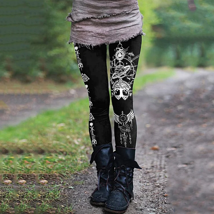 Tribal Viking Mysterious Universe Totem Print Leggings