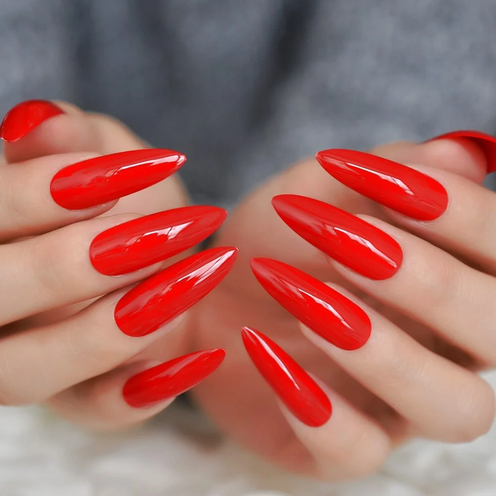 Classical Chinese Red Fake Nails Extreme Long Glossy Sugar Nails for Fingers gel DIY Manticure Tips Party Nail 24-Nail Inspo