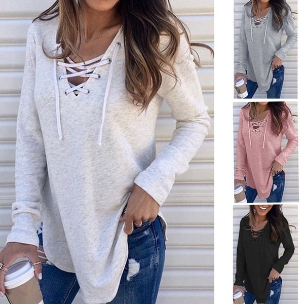 Fashion Women's Knit V-neck Pullover Casual Loose Sweater Size S-2XL - Shop Trendy Women's Fashion | TeeYours