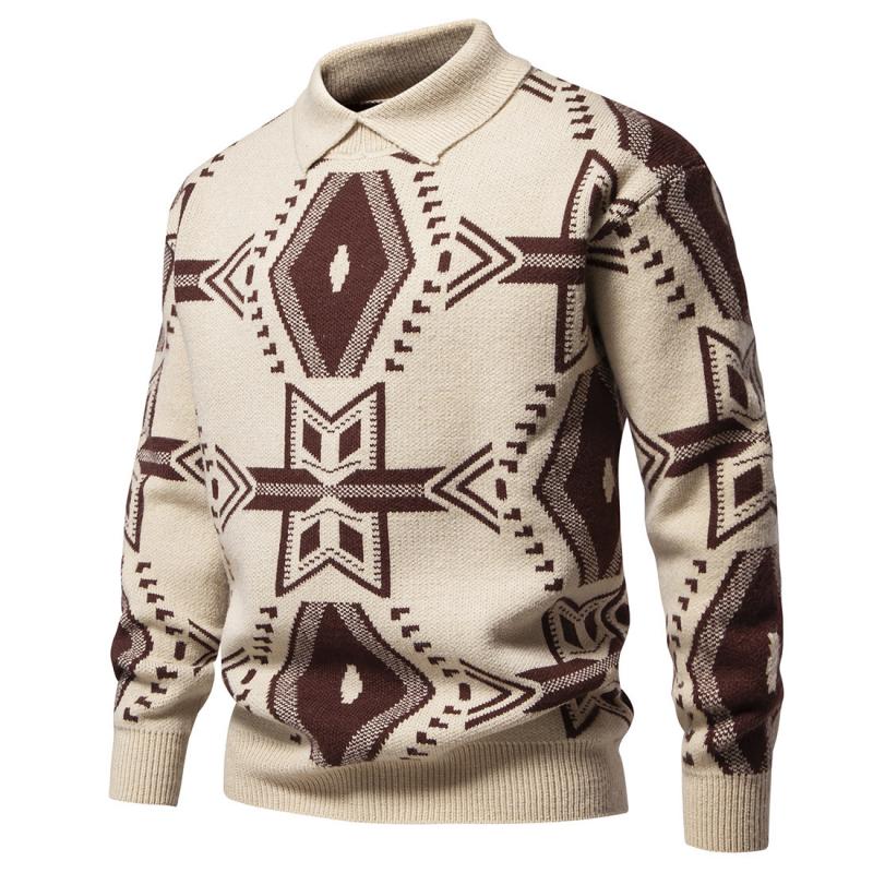 Men's Vintage Jacquard Lapel Long Sleeve Sweater 53660230Y