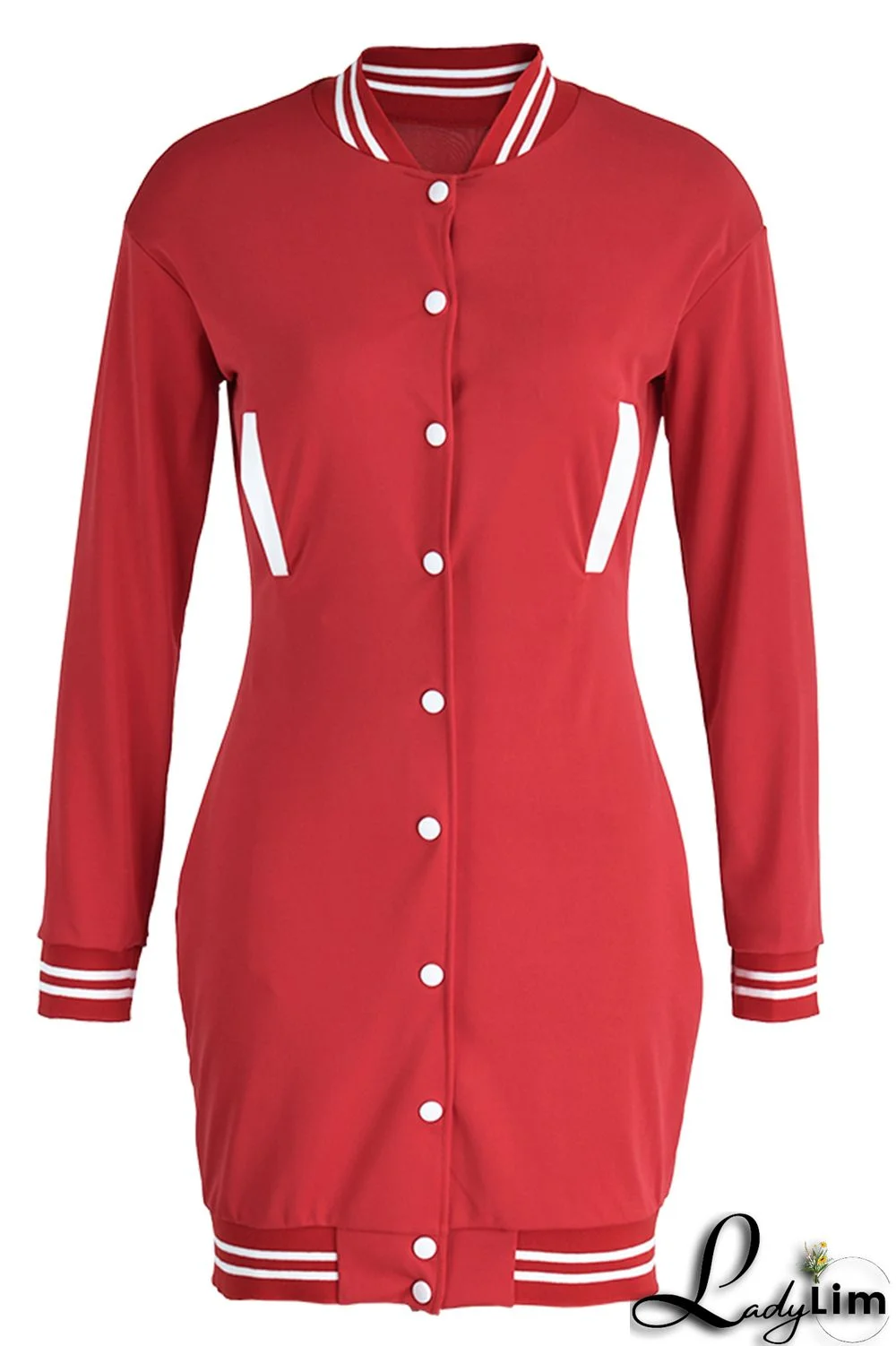 Red Fashion Casual Solid Patchwork O Neck Long Sleeve Dresses