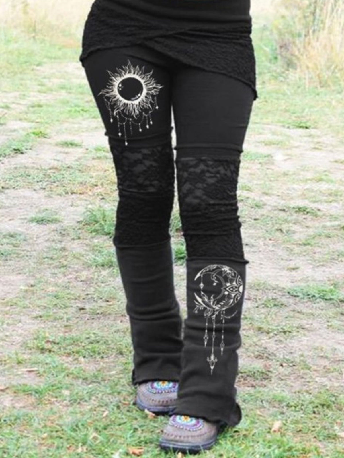 Lace Panel Tribal Pattern 2 in 1 Pants