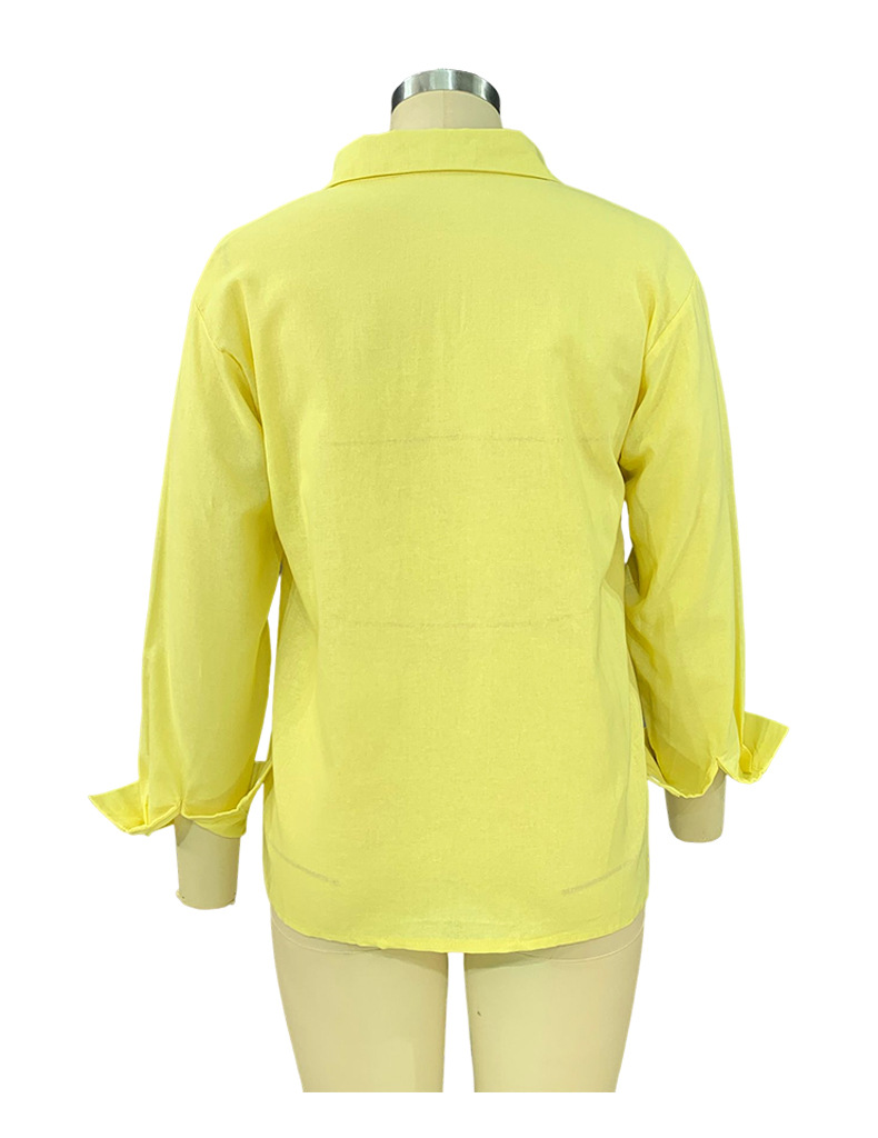 Women's Autumn Solid Color Long Sleeve Collared Cotton Linen Blouse - Ootddress