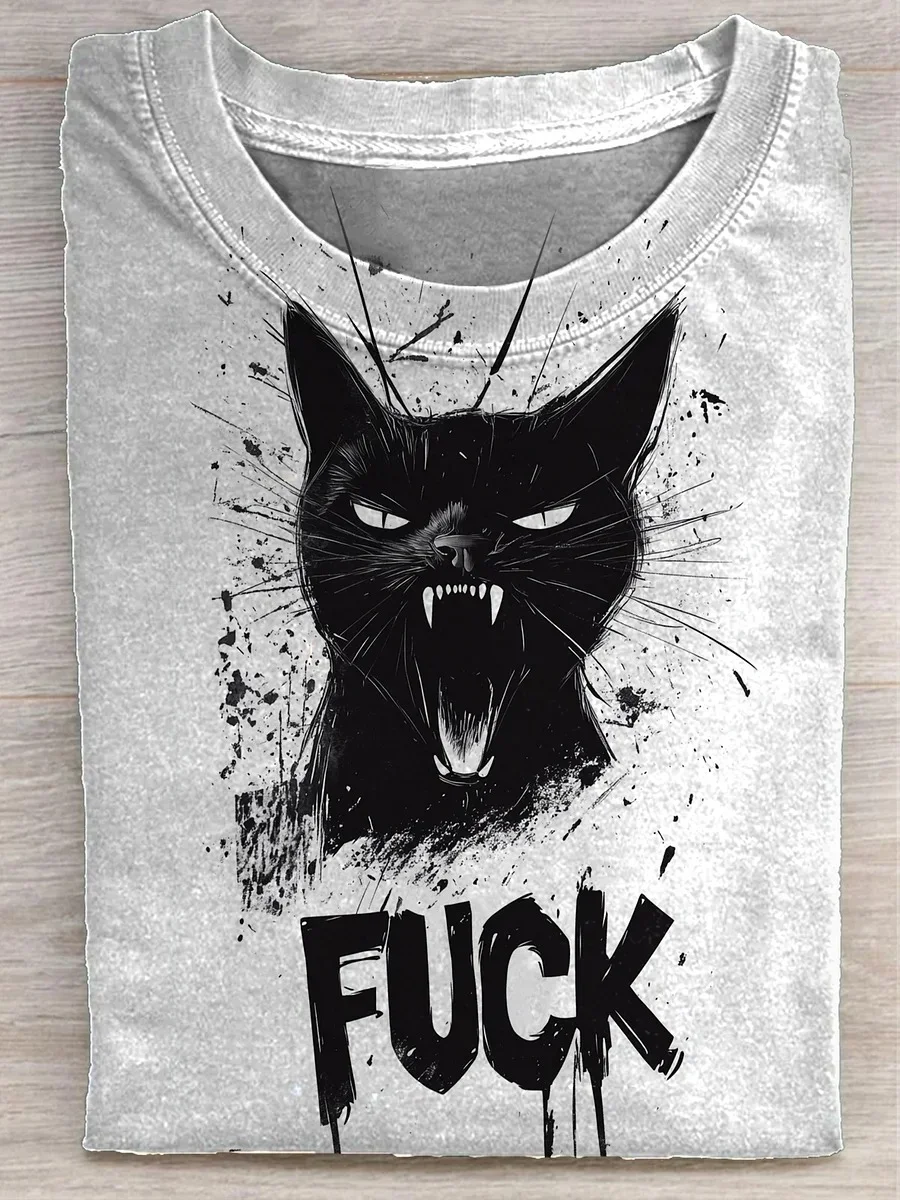 Eagerlys Unisex A Cat Yelling Fuck T-shirt Eagerlys
