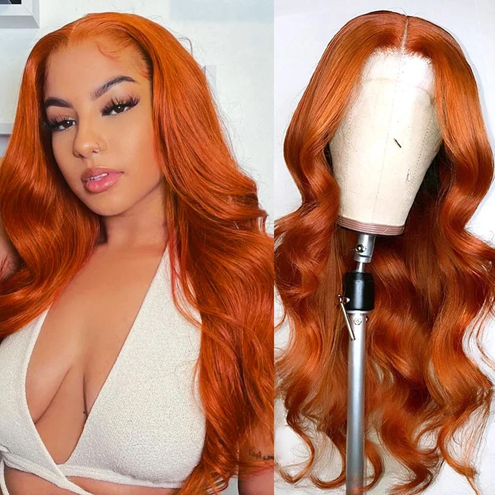  Body Wave Ginger Color 13x4 HD Lace Front Wig Colored Human Hair Wigs Pre Plucked Hairline
