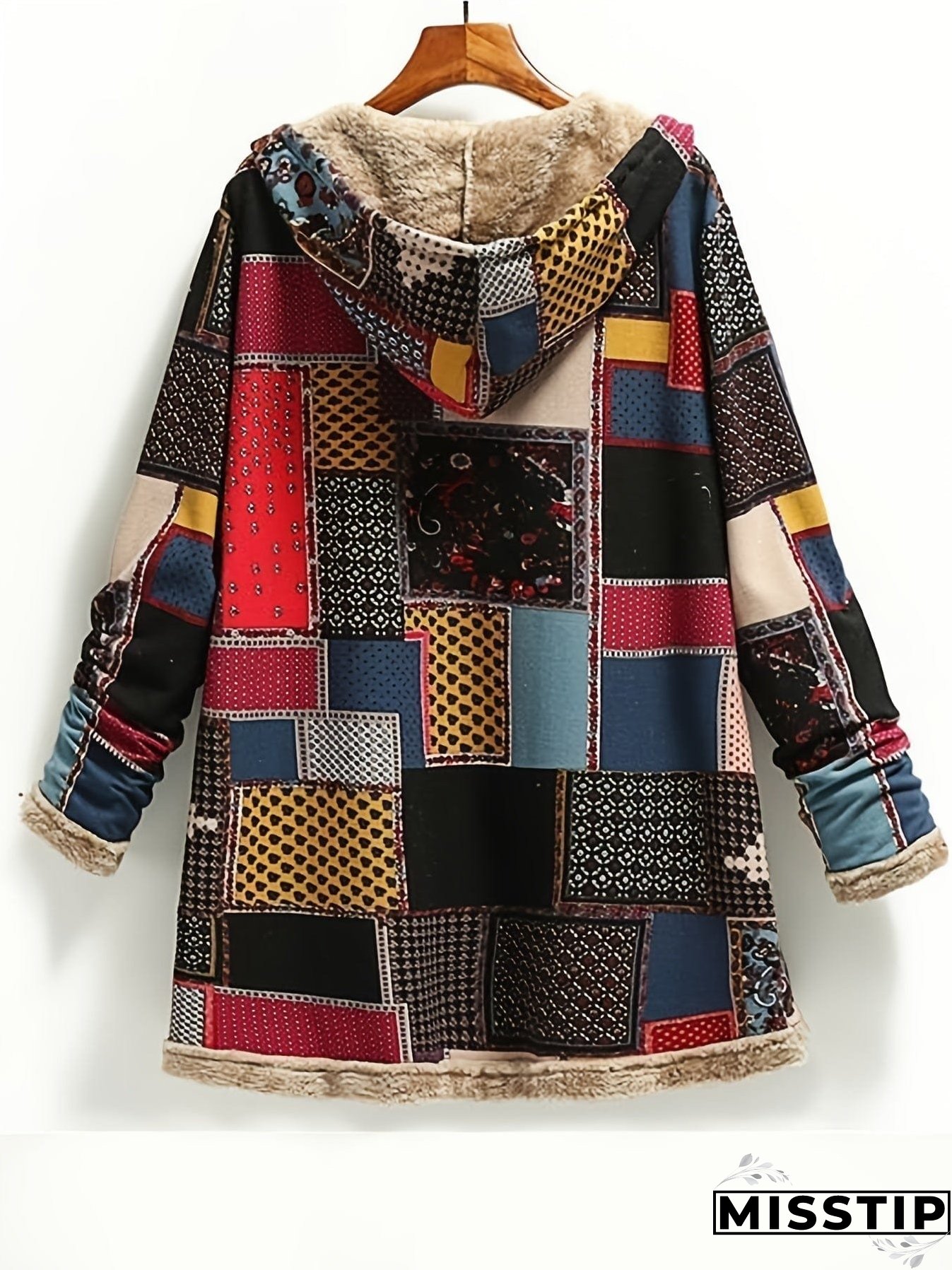 Vintage Patchwork Printed Long Sleeve Button-Up Hooded Coat