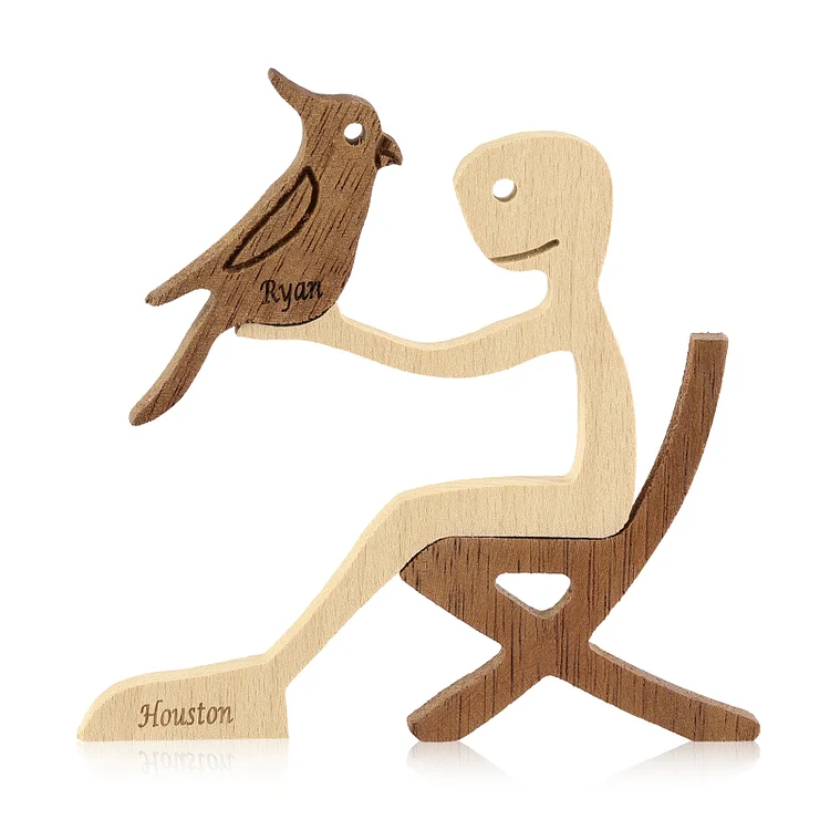 Personalized Wooden Family Statue Family Companion Bird Carving Decorations Craft Creative Gifts