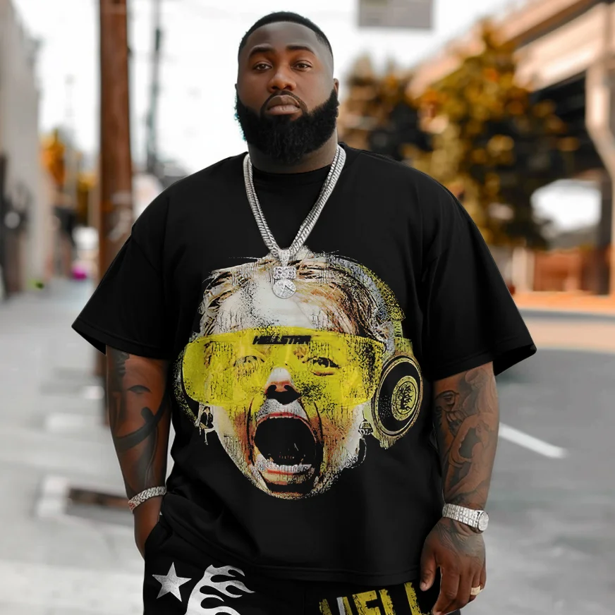 Men's Plus Size Street Hip Hop Hell Star Boy Graphic T-Shirt Shorts Set