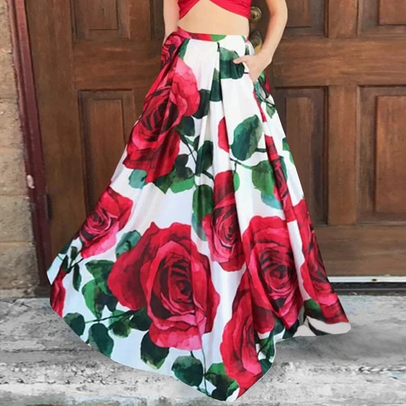 Bohemian High Waist Maxi Skirts Celmia Women Floral Printed A-Line Skirt 2021 Fashion Casual Loose Vintage Female Party Skirts