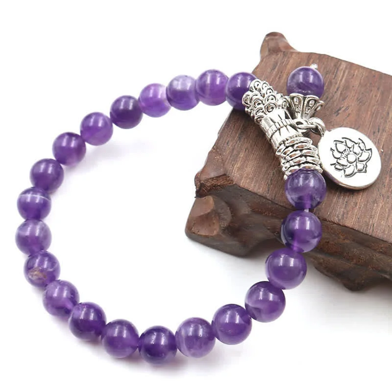 Amethyst Crystal Lotus Healing Balance Bracelet