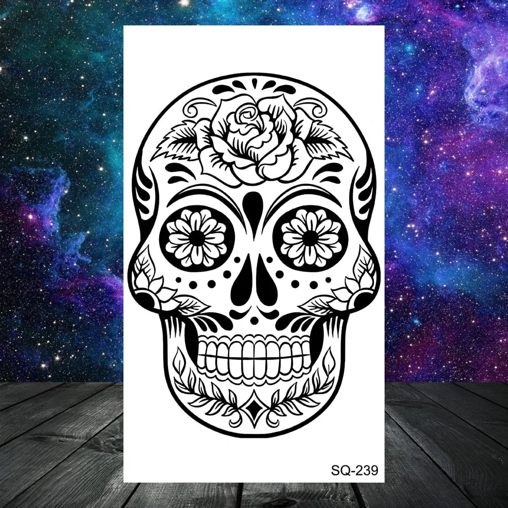 Lion Tiger Elephant Wolf Temporary Tattoos For Women Adult Men Skull Mandala Anchor Crown Fake Tattoo Neck Arm Hands Small Tatoo