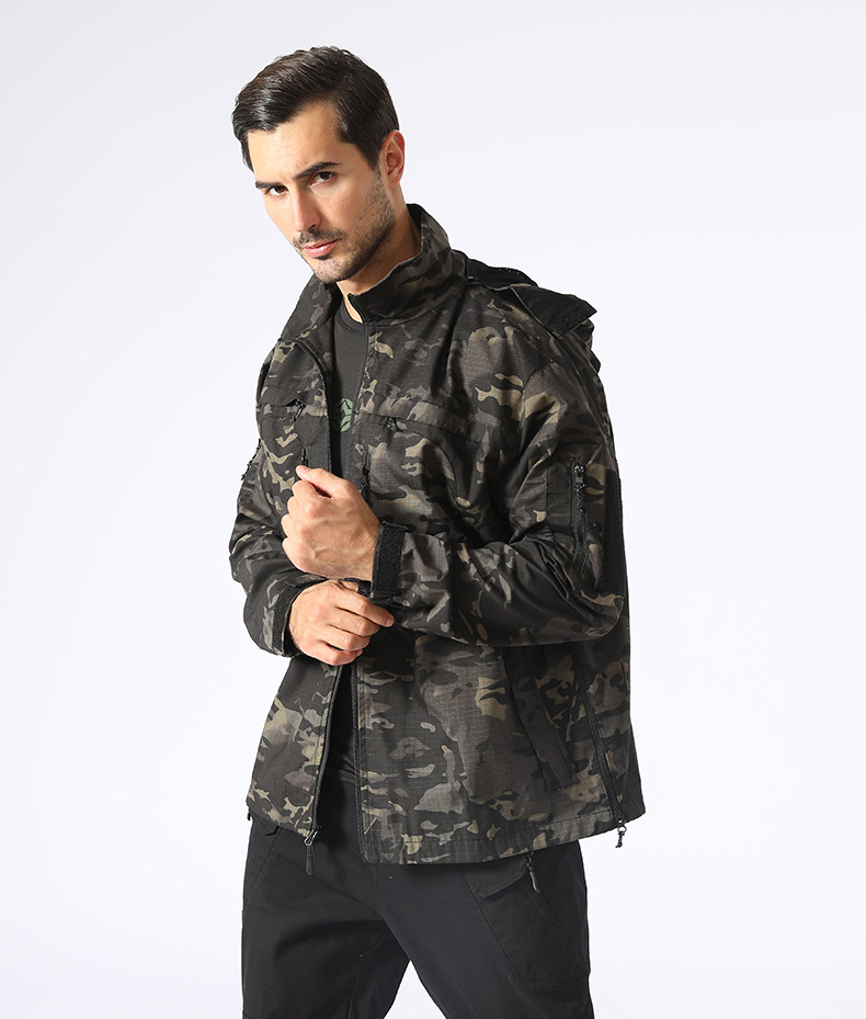 Tactical Jacket Camouflage Windbreaker Hooded Stand Collar Jacket Tactical Jacket Camouflage Windbreaker Hooded Stand Collar Jacket