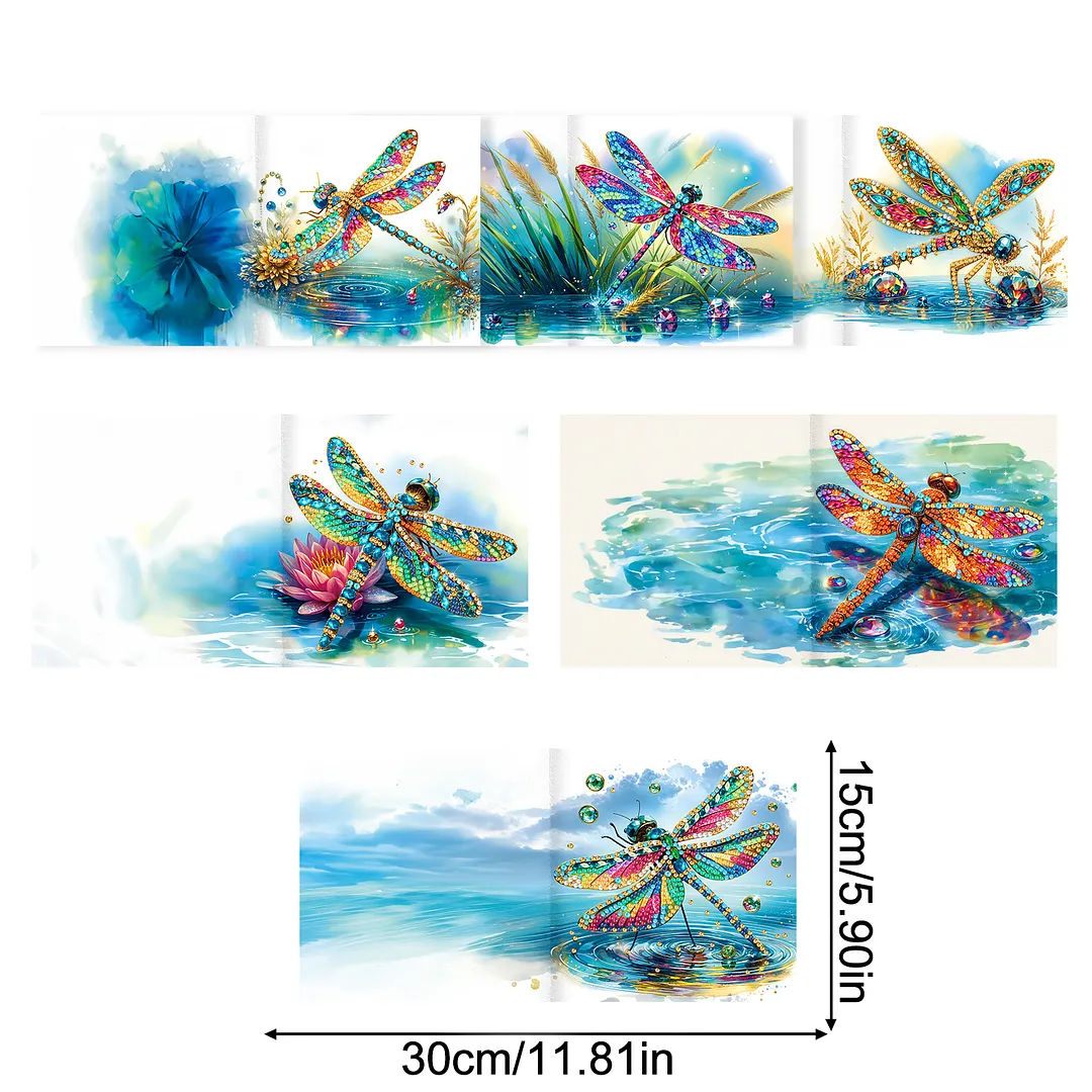 6pcs Dragonfly DIY Diamond Painting Greeting Card Kits with Envelopes Diamond Art Greeting Cards Diamond Art Cards Kits for Adults DIY Crafts Family Friend Gifts